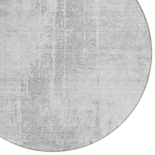 8' Silver And Gray Round Abstract Washable Indoor Outdoor Area Rug