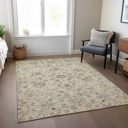 8' X 10' Beige Blue And Brown Moroccan Washable Indoor Outdoor Area Rug