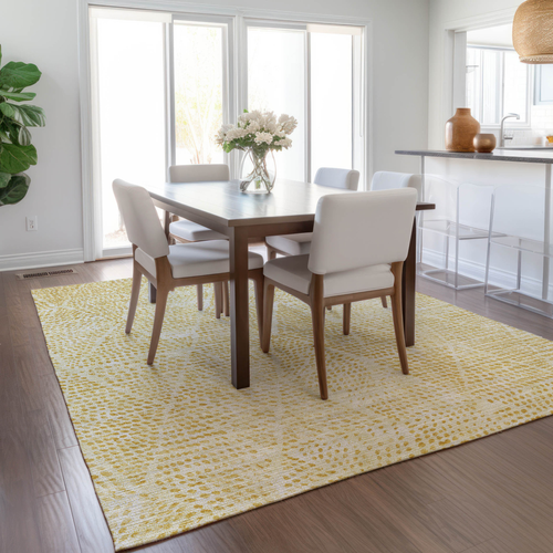 9' X 12' Wheat Gold And Ivory Geometric Washable Indoor Outdoor Area Rug
