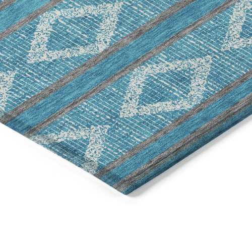 10' X 14' Teal Blue Gray And Ivory Geometric Washable Indoor Outdoor Area Rug