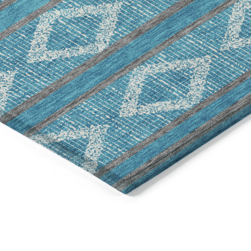 10' X 14' Teal Blue Gray And Ivory Geometric Washable Indoor Outdoor Area Rug