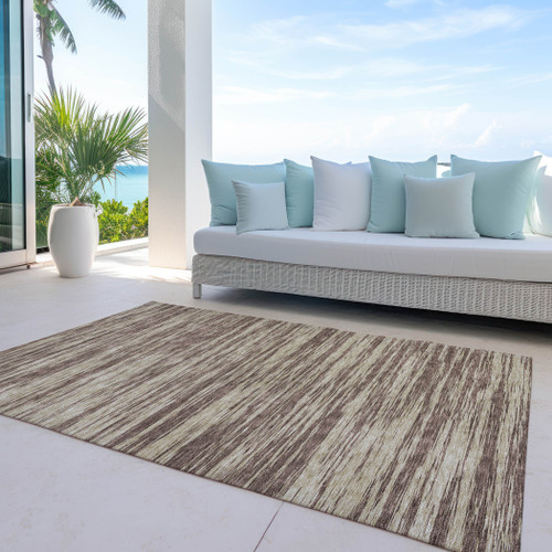 9' X 12' Brown And Beige Abstract Washable Indoor Outdoor Area Rug