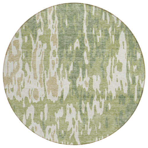 8' Sage And Ivory Round Abstract Washable Indoor Outdoor Area Rug
