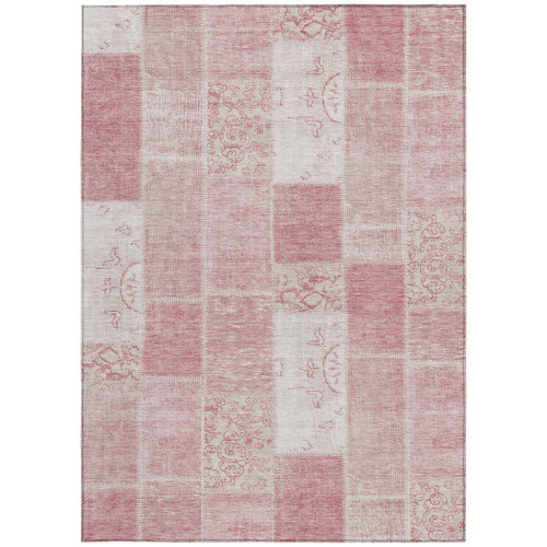 8' X 10' Pink Blush And Ivory Patchwork Washable Indoor Outdoor Area Rug