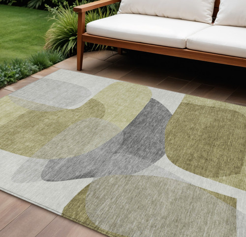8' X 10' Fern Green And Gray Abstract Washable Indoor Outdoor Area Rug - Fern Green, Gray
