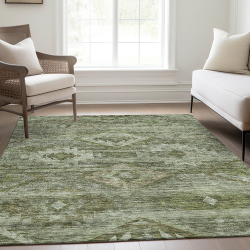 10' X 14' Olive Green And Fern Green Southwestern Washable Indoor Outdoor Area Rug