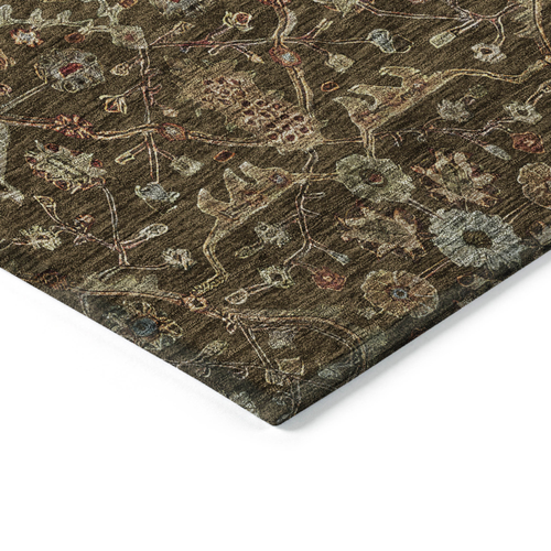 8' Chocolate Red And Green Round Floral Washable Indoor Outdoor Area Rug