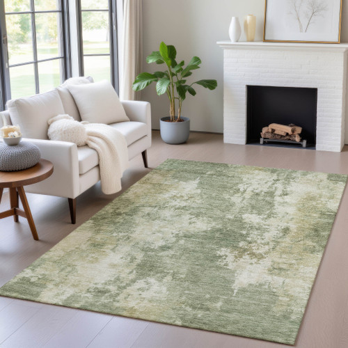 8' X 10' Sage And Beige Abstract Washable Indoor Outdoor Area Rug
