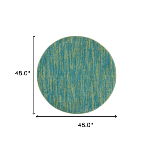 4' Blue And Green Round Indoor Outdoor Area Rug