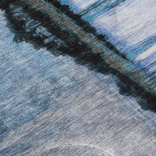 9' X 12' Blue And Charcoal Abstract Washable Indoor Outdoor Area Rug