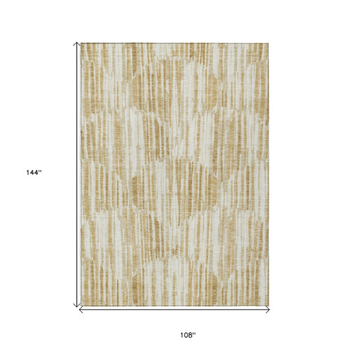 9' X 12' Gold Beige And Ivory Abstract Washable Indoor Outdoor Area Rug