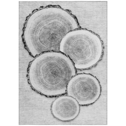 8' X 10' Gray and Black Faux Bois Washable Non Skid Indoor Outdoor Area Rug