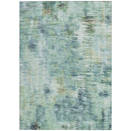 9' X 12' Teal Blue Green And Ivory Abstract Washable Indoor Outdoor Area Rug