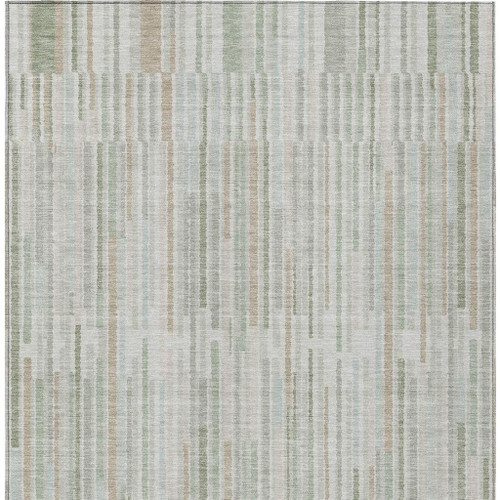 10' X 14' Sage And Ivory Striped Washable Indoor Outdoor Area Rug - Sage, Ivory
