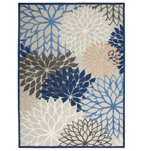 Homeroots Home Decor 10' X 13' Blue Floral Non Skid Indoor Outdoor Area Rug, Blue
