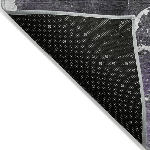 8' Round Gray and Purple Round Abstract Washable Non Skid Indoor Outdoor Area Rug