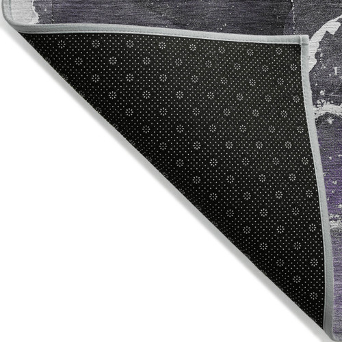 8' Round Gray and Purple Round Abstract Washable Non Skid Indoor Outdoor Area Rug