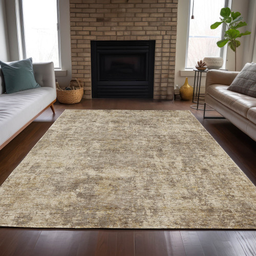 9' X 12' Taupe And Beige Abstract Washable Indoor Outdoor Area Rug