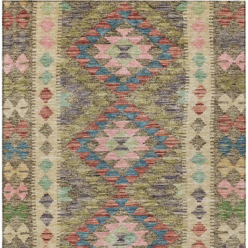 10' X 14' Green Geometric Washable Indoor Outdoor Area Rug