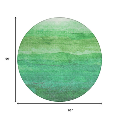 8' Green And Mint Green Round Abstract Washable Indoor Outdoor Area Rug