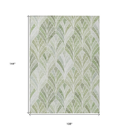 9' X 12' Sage Artichoke Green And Mint Green Geometric Washable Indoor Outdoor Area Rug