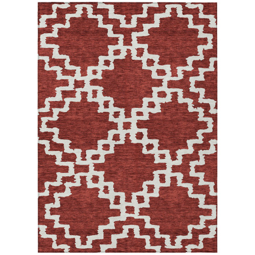 10' X 14' Brick Red And Ivory Geometric Washable Indoor Outdoor Area Rug