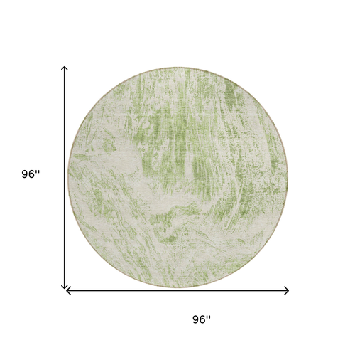 8' Sage And Ivory Round Abstract Washable Indoor Outdoor Area Rug