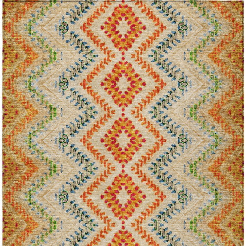 8' X 10' Beige Orange And Red Geometric Washable Indoor Outdoor Area Rug