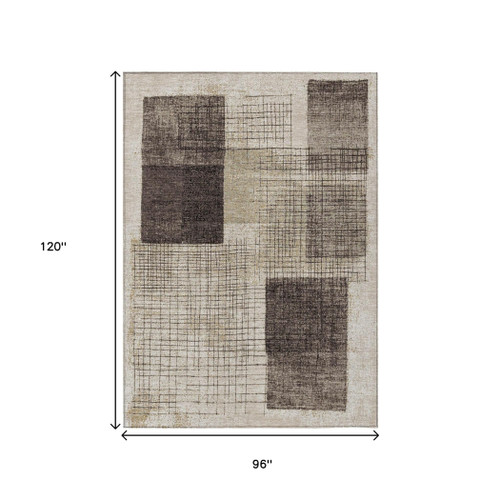 8' X 10' Brown And Taupe Geometric Washable Indoor Outdoor Area Rug