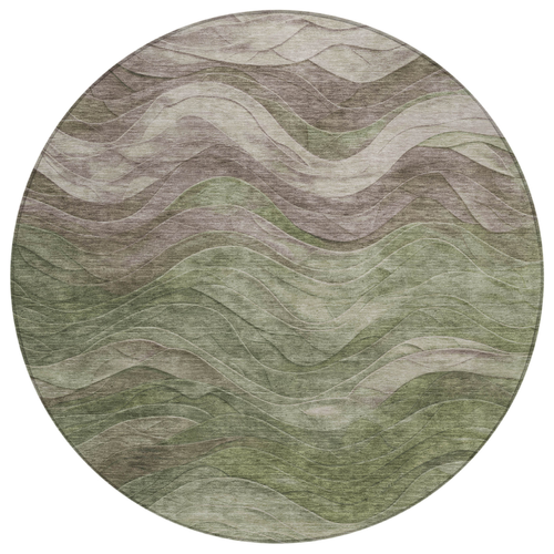 8' Green And Taupe Round Abstract Washable Indoor Outdoor Area Rug