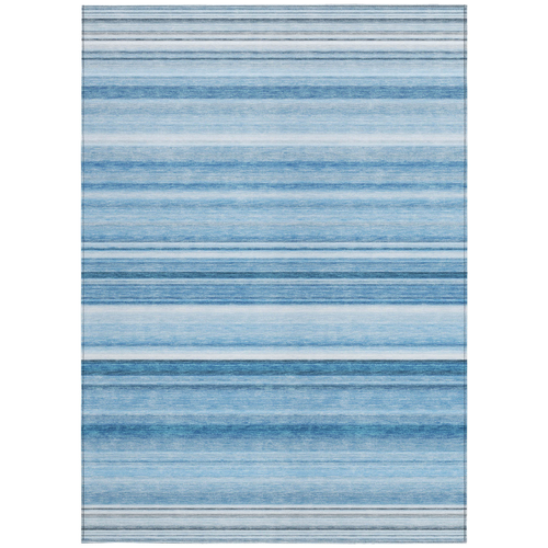 10' X 14' Blue Striped Washable Non Skid Indoor Outdoor Area Rug