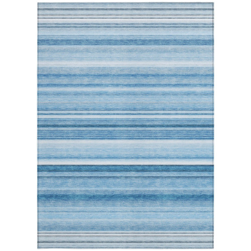 10' X 14' Blue Striped Washable Non Skid Indoor Outdoor Area Rug