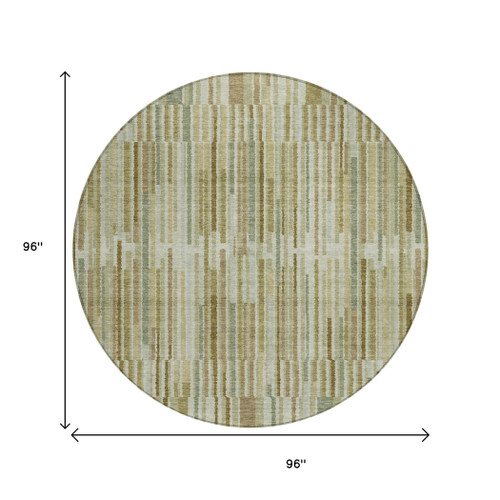 8' Khaki And Olive Green Round Striped Washable Indoor Outdoor Area Rug