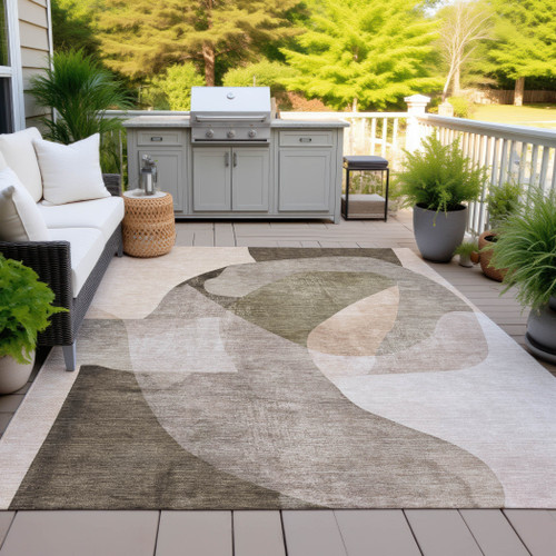 10' X 14' Taupe And Beige Abstract Washable Indoor Outdoor Area Rug - Taupe, Beige