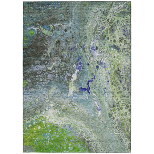 10' X 14' Green Lime Green And Artichoke Green Abstract Washable Indoor Outdoor Area Rug