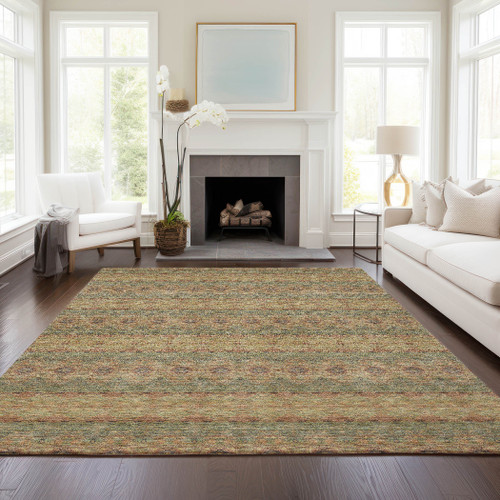 9' X 12' Artichoke Green And Olive Green Floral Medallion Washable Indoor Outdoor Area Rug