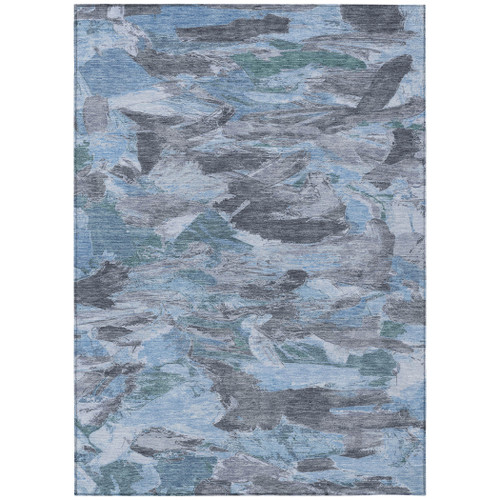 9' X 12' Denim Blue And Blue Abstract Washable Indoor Outdoor Area Rug - Denim Blue, Blue