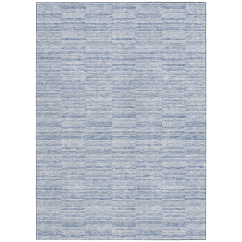 8' X 10' Sky Blue And Denim Blue Striped Washable Indoor Outdoor Area Rug
