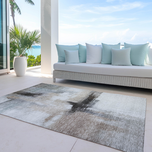 8' X 10' Brown Black And Gray Abstract Washable Indoor Outdoor Area Rug