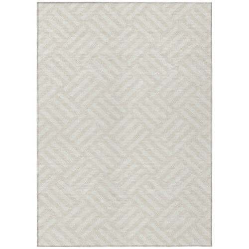 8' X 10' Ivory And Beige Geometric Washable Indoor Outdoor Area Rug