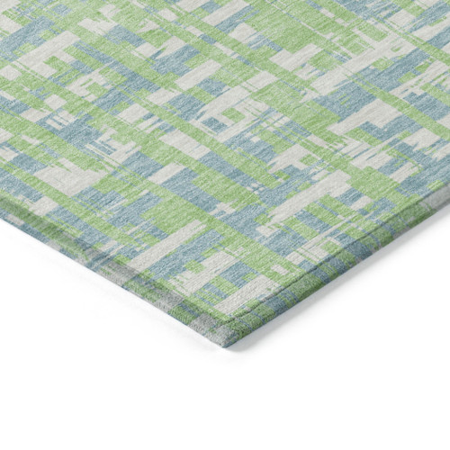 9' X 12' Mint Green Blue And Beige Abstract Washable Indoor Outdoor Area Rug