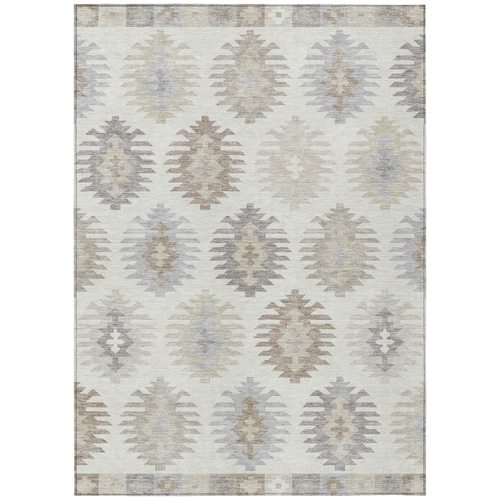 9' X 12' Ivory Khaki And Gray Southwestern Washable Indoor Outdoor Area Rug