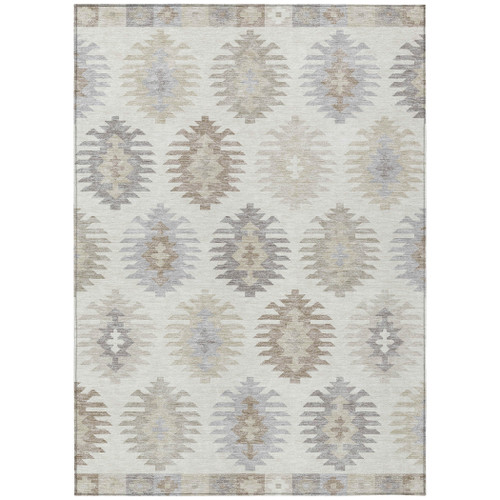 9' X 12' Ivory Khaki And Gray Southwestern Washable Indoor Outdoor Area Rug