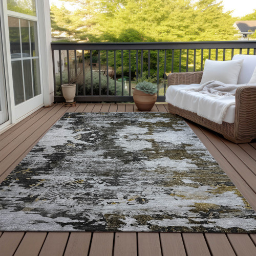 8' X 10' Taupe Brown And Gold Abstract Washable Indoor Outdoor Area Rug