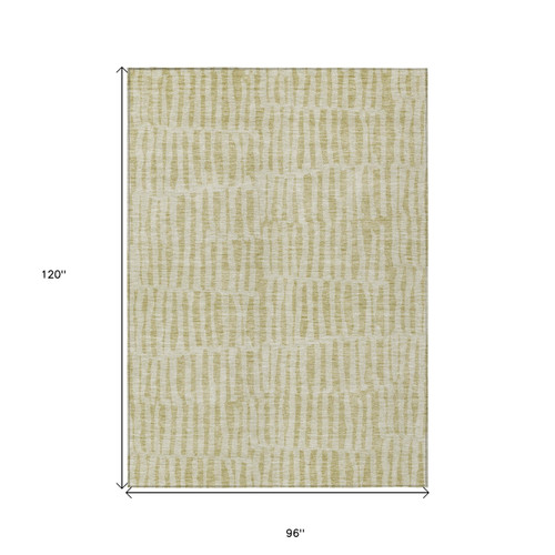 8' X 10' Beige And Tan Striped Washable Indoor Outdoor Area Rug