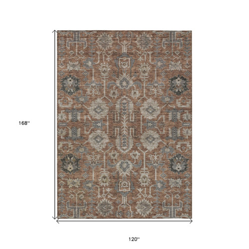 10' X 14' Brown Gray And Charcoal Oriental Washable Indoor Outdoor Area Rug