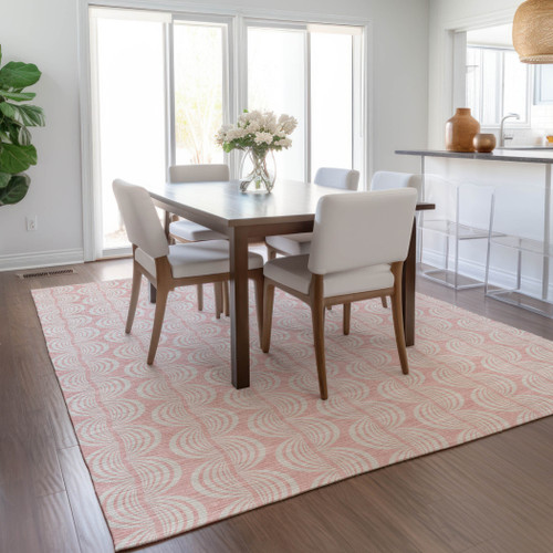 9' X 12' Pink And Gray Ogee Washable Indoor Outdoor Area Rug