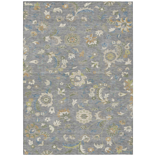 10' X 14' Gray Blue And Green Floral Washable Indoor Outdoor Area Rug
