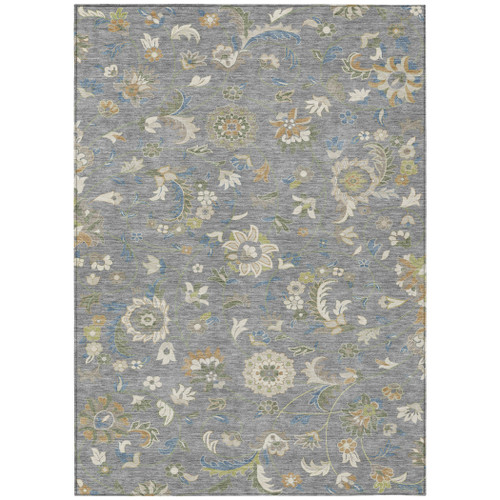 10' X 14' Gray Blue And Green Floral Washable Indoor Outdoor Area Rug
