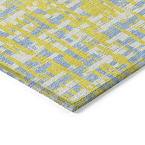 8' X 10' Yellow Denim Blue And Beige Abstract Washable Indoor Outdoor Area Rug